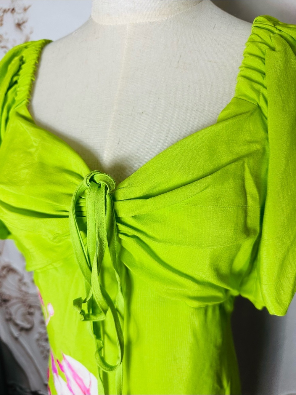 Alex Marie Lime Green Maxi Dress with Pink Straps - Picture 6 of 15